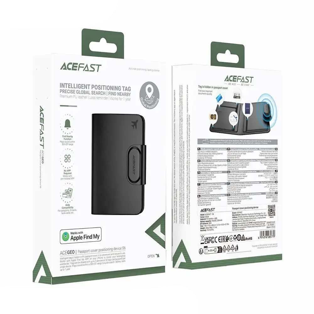Acefast SmartTag Passport S6 per serie iOS, Nero