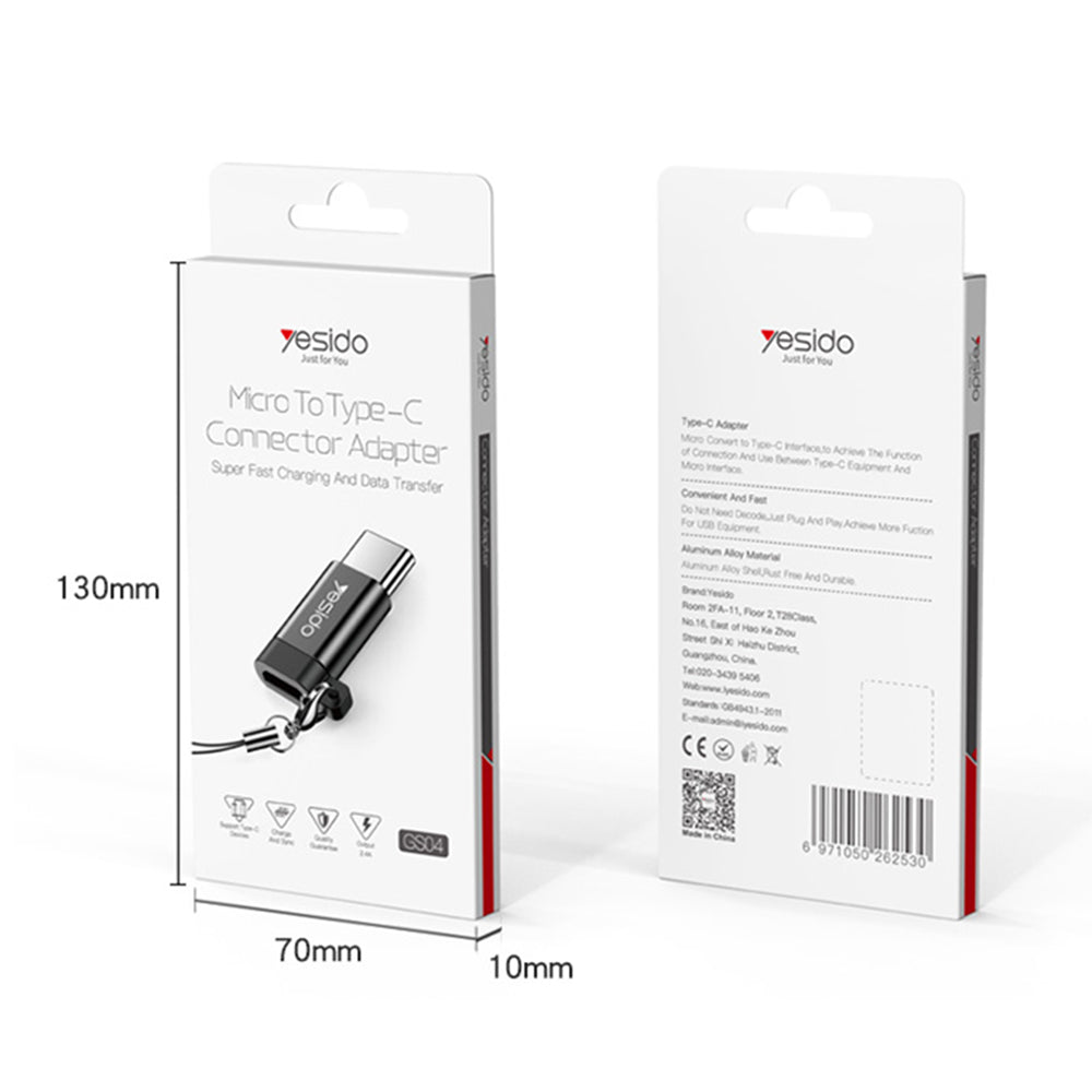 Adattatore Dati e Ricarica microUSB - USB-C Yesido GS04, Nero