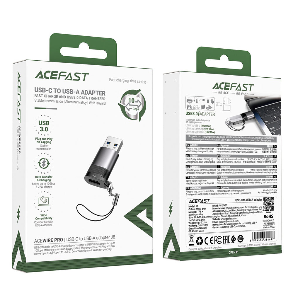 Adattatore Dati e Ricarica USB-C - USB-A Acefast J8, Grigio