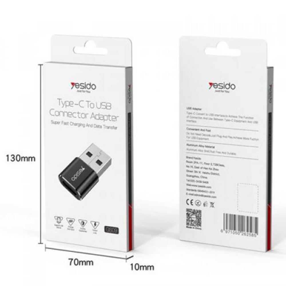 Adattatore Dati e Ricarica USB-C - USB-A Yesido GS09, Nero