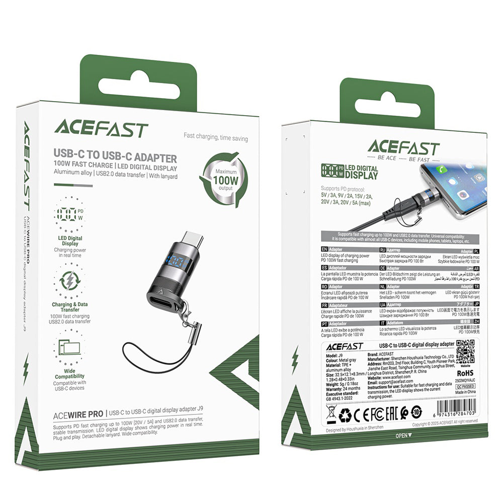 Adattatore Dati e Ricarica USB-C - USB-C Acefast J9 Display, Grigio