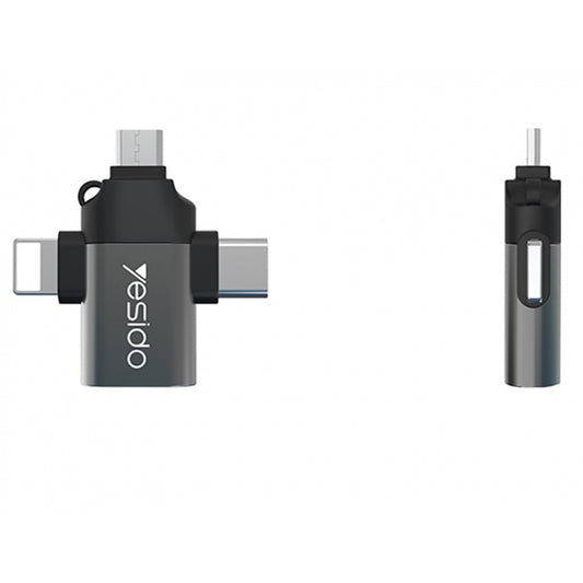 Adattatore OTG Lightning / microUSB / USB-C - USB-A Yesido GS15, Nero