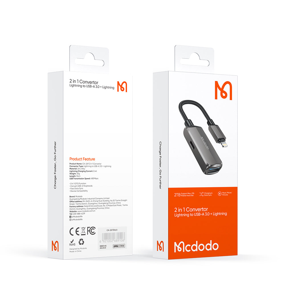 OTG Lightning to USB-A McDodo CA-2690 Adapter, Gray