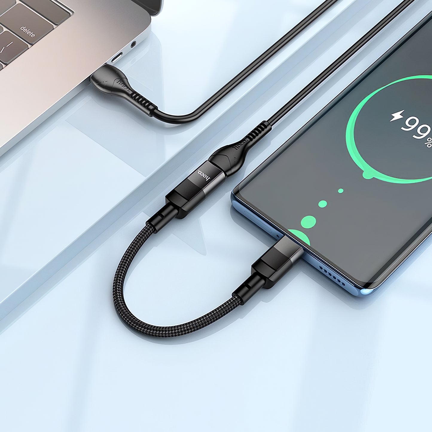 Data and Charging Adapter Lightning - USB-C HOCO U107, 0.1m, Black