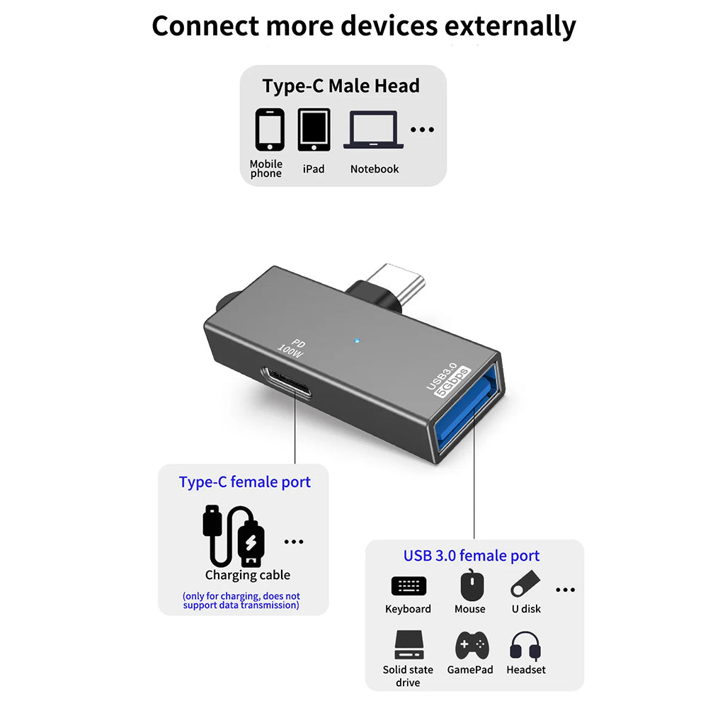 Adattatore OTG USB-C - USB-A Techsuit A21, Grigio