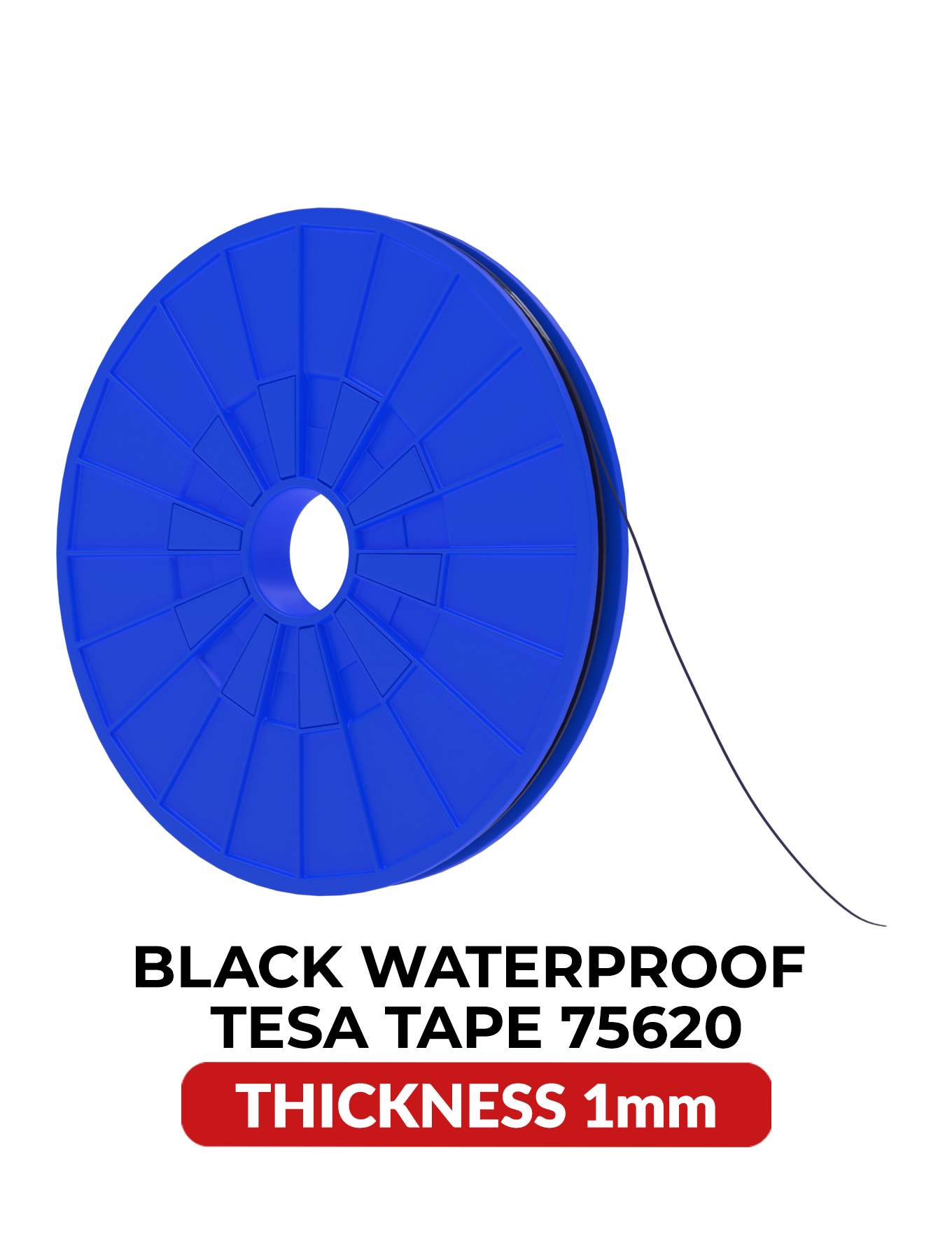 Tesa Adhesive Tape, 1mm, 25m, Acrylic, Waterproof, Black