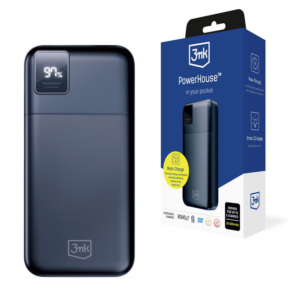 Batteria esterna 3MK PowerHouse, 20000mAh, 22,5W, QC + PD, 1 x USB-A - 1 x USB-C, Nero
