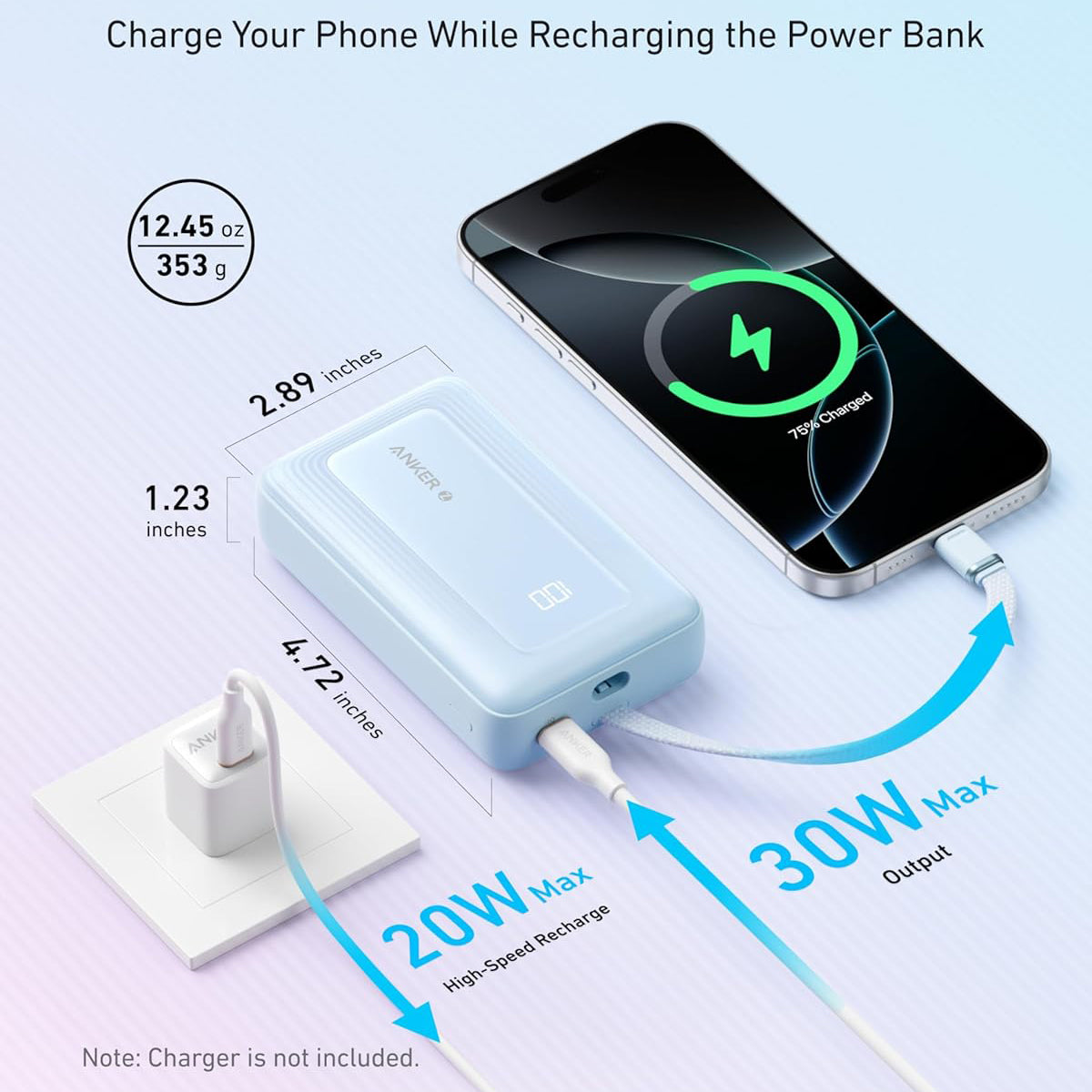 Batteria Esterna Anker Zolo, 20000mAh, 30W, QC + PD, 1 x USB-A - 2 x USB-C, Blu A1689031