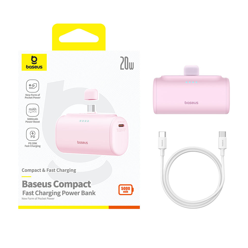 Batteria Esterna Baseus Compact, 5000mAh, 20W, PD, 2 x USB-C, Rosa P10068306413-00