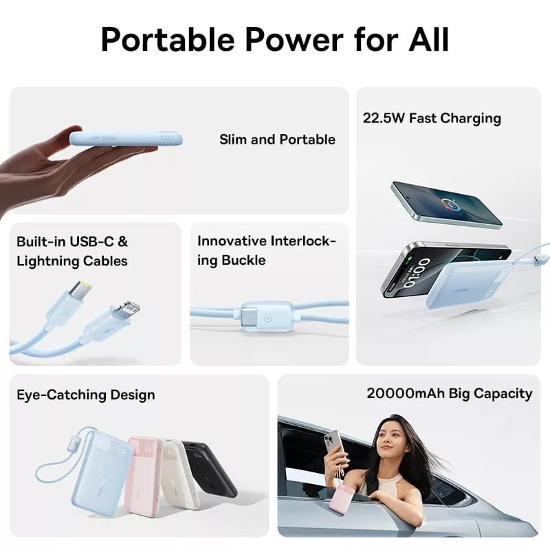 Batteria Esterna Baseus EnerFill FC11, 10000mAh, 22.5W, QC + PD, 1 x Lightning - 1 x USB-A - 2 x USB-C, Nera E0027R04