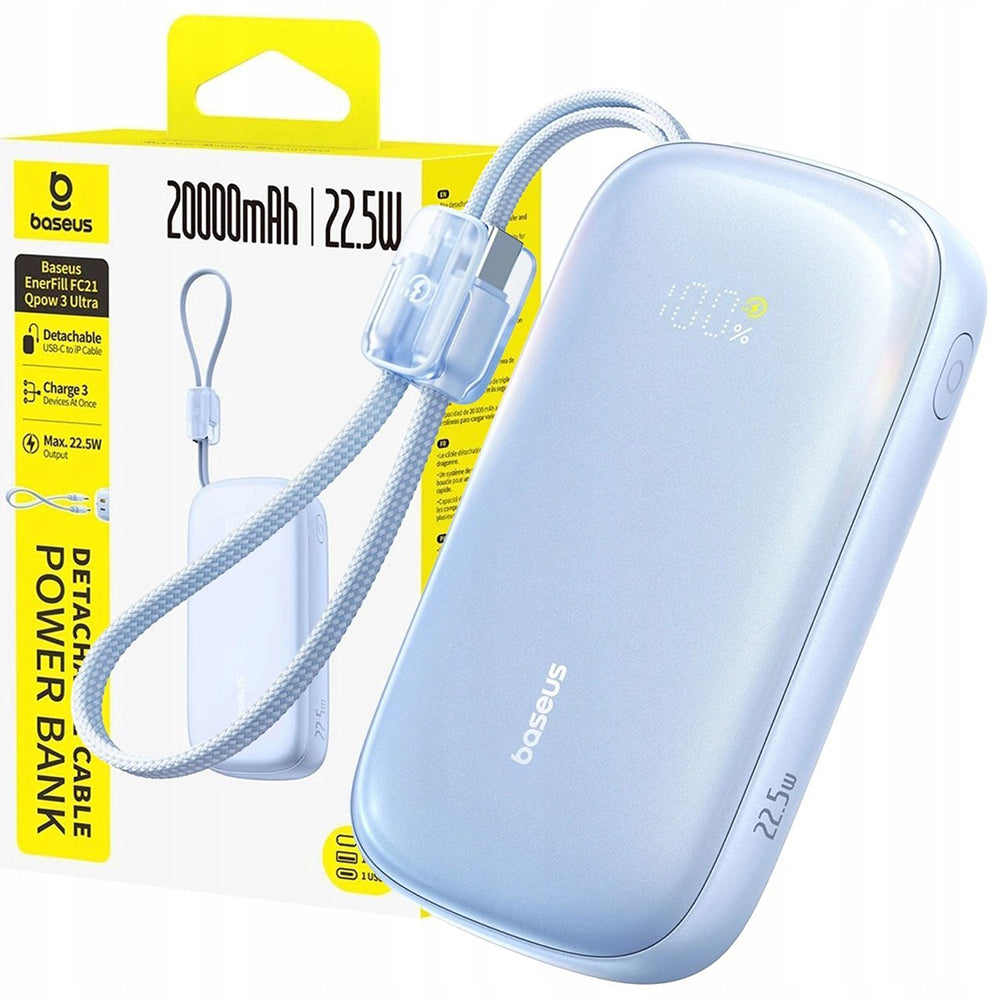 Batteria Esterna Baseus EnerFill FC21 Qpow 3 Ultra, 10000mAh, 22.5W, QC + PD, 1 x USB-A - 1 x USB-C, Blu E0027L03