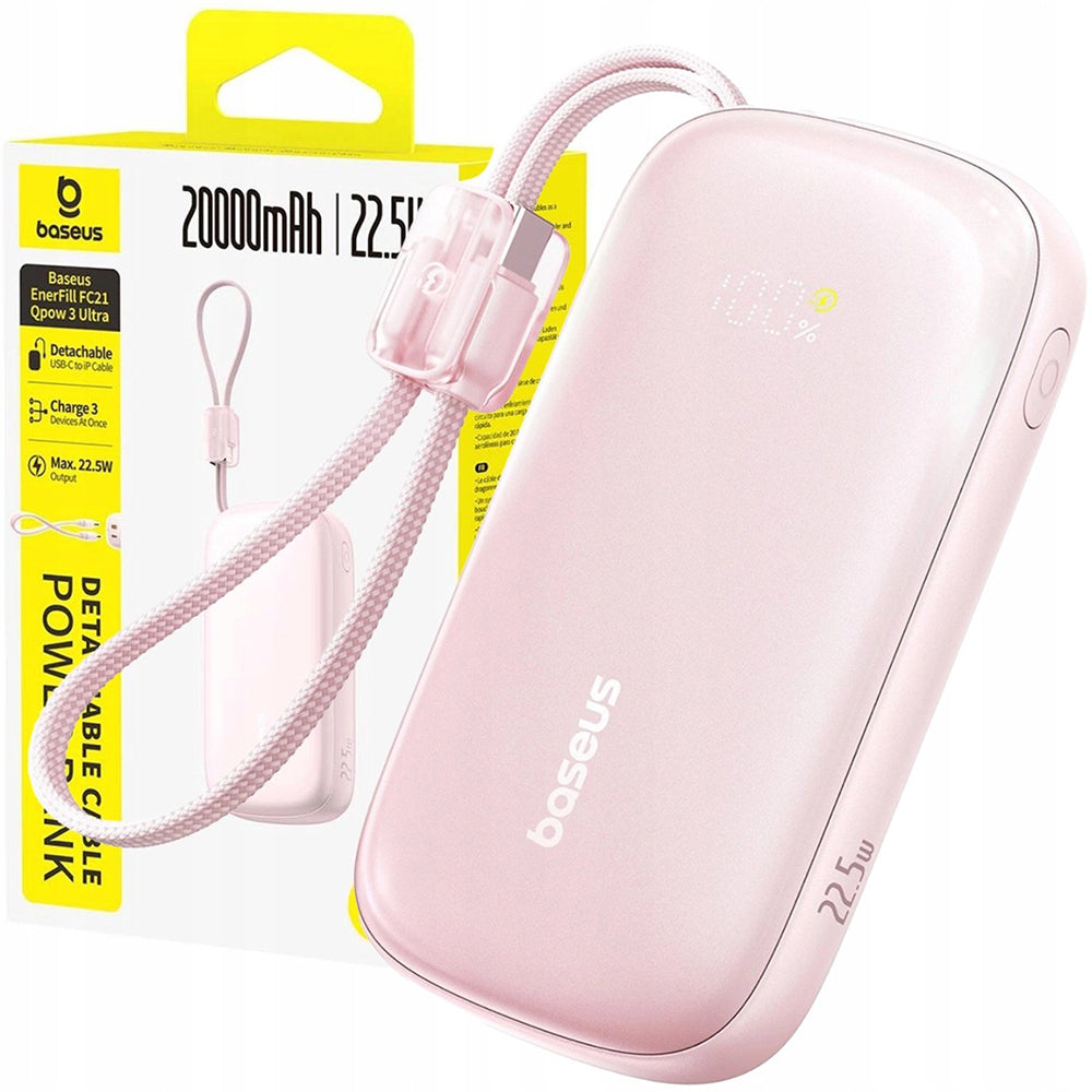 Batteria Esterna Baseus EnerFill FC21 Qpow 3 Ultra, 20000mAh, 22.5W, QC + PD, 1 x USB-A - 1 x USB-C, Rosa E0027M02