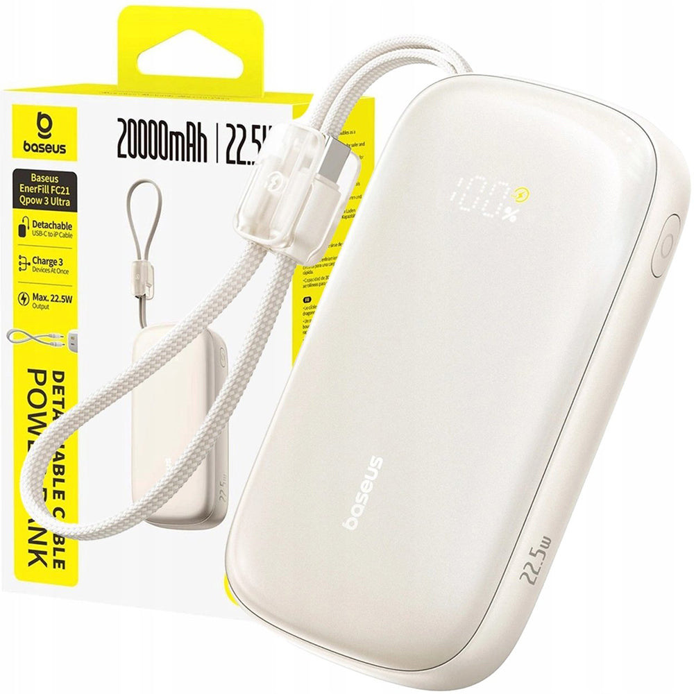 Batteria Esterna Baseus EnerFill FC21 Qpow 3 Ultra, 20000mAh, 45W, QC + PD, 1 x USB-A - 1 x USB-C, Beige E0027P01