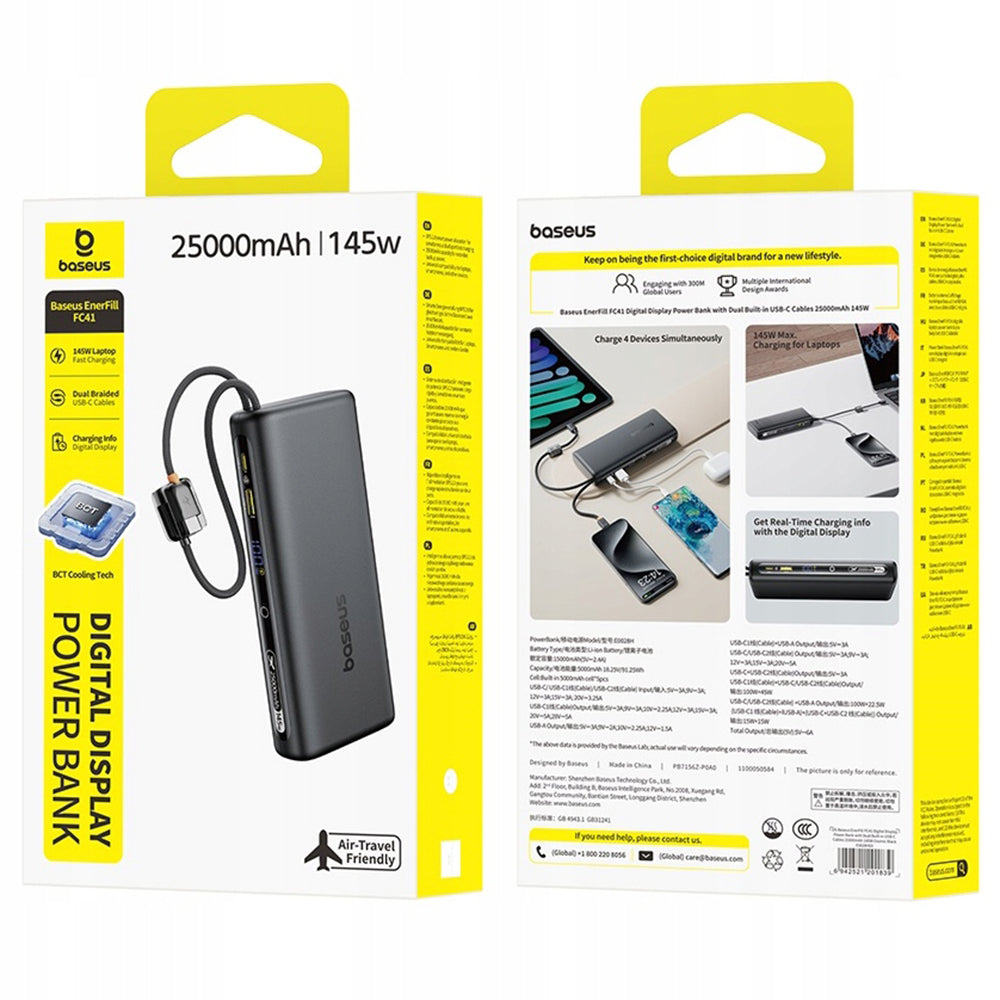 Batteria Esterna Baseus EnerFill FC41, 25000mAh, 145W, QC + PD, 1 x USB-A - 3 x USB-C, Nera E0028H03