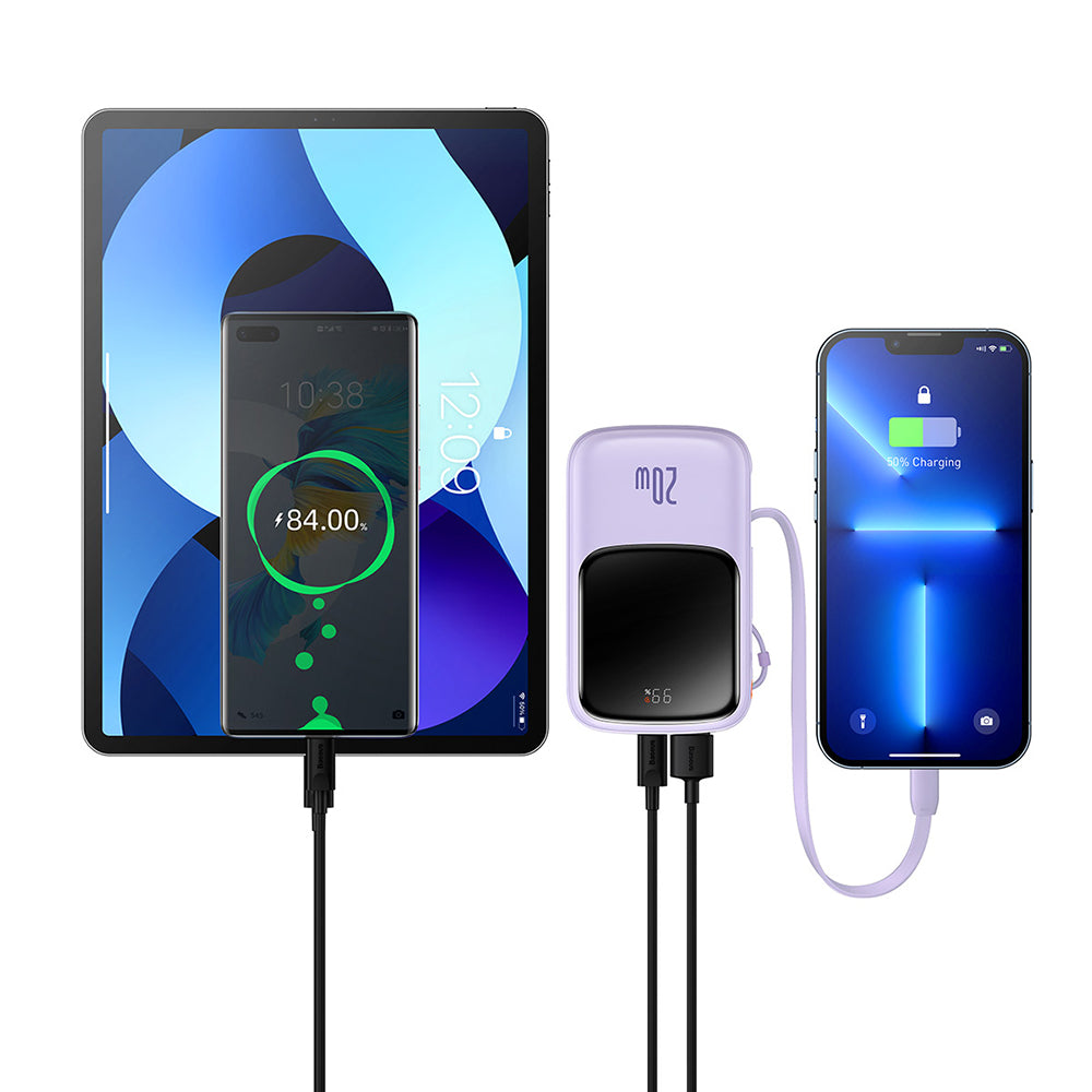 Batteria Esterna Baseus Qpow Pro, 20000mAh, 20W, QC + PD, 1 x Lightning - 1 x USB-A - 1 x USB-C, Viola PPQD030005