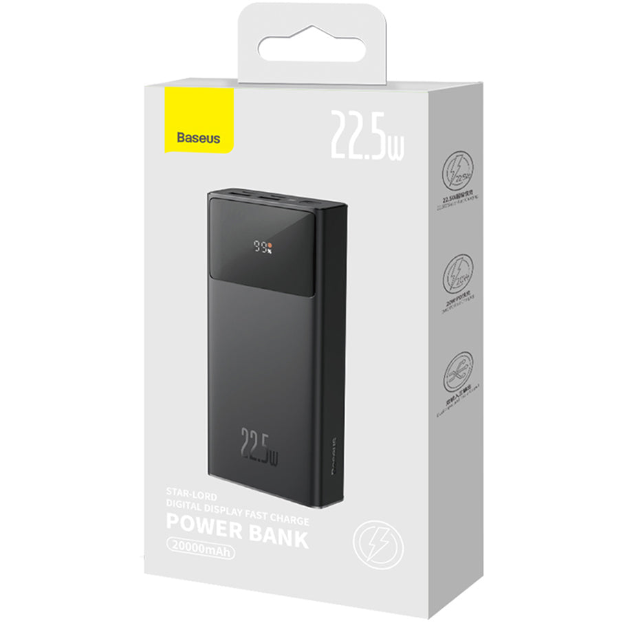 Batteria Esterna Baseus Star Lord, 20000mAh, 22.5W, QC + PD, 1 x USB-C - 2 x USB-A, Nera PPXJ080001