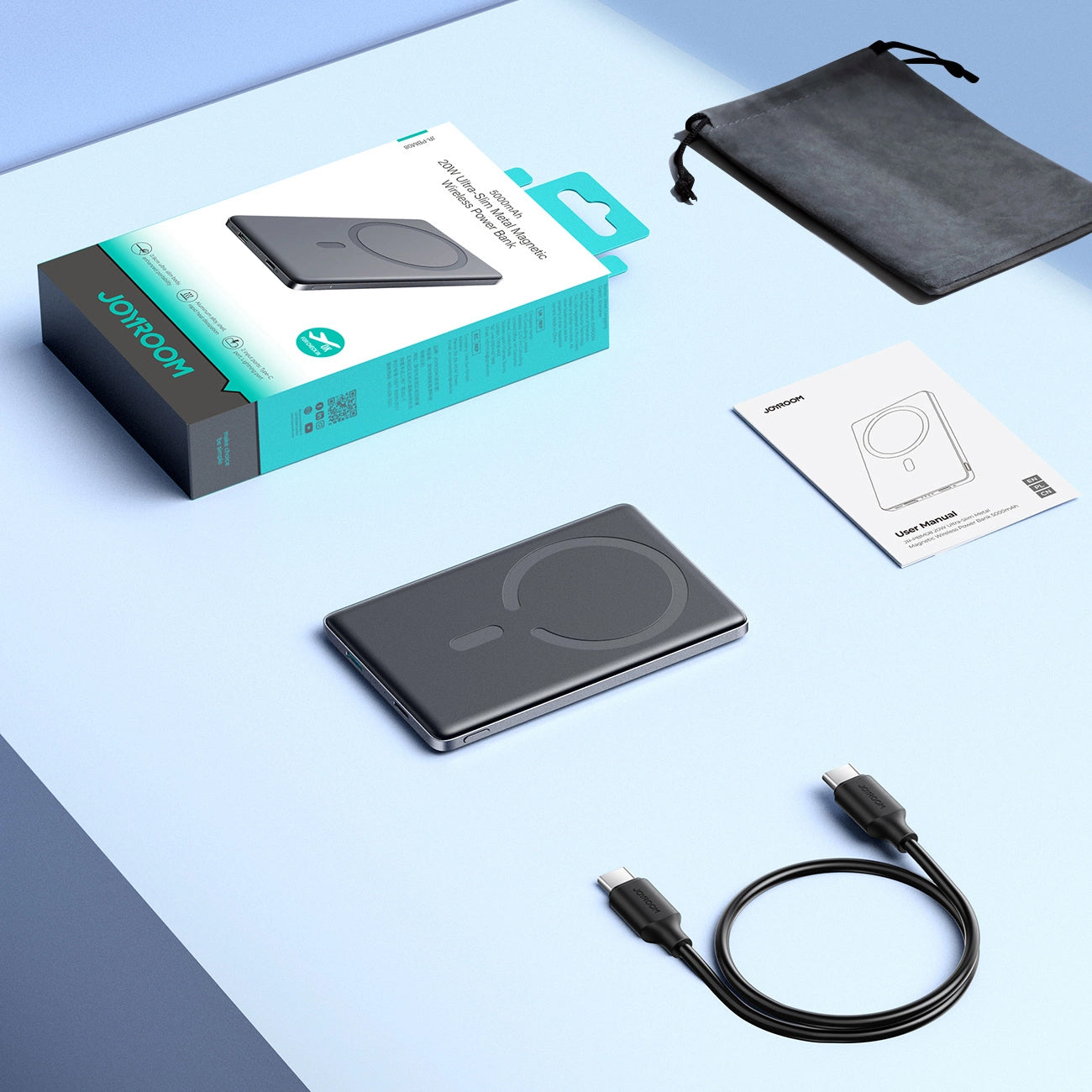 Batteria Esterna Wireless Joyroom JR-PBM08, 5000mAh, 20W, PD + FQI, 1 x QI - 1 x USB-C, Grigio