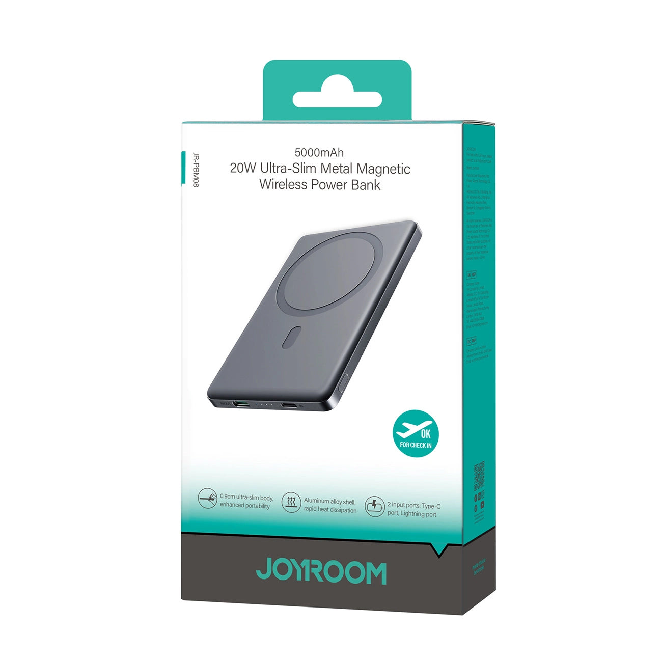 Batteria Esterna Wireless Joyroom JR-PBM08, 5000mAh, 20W, PD + FQI, 1 x QI - 1 x USB-C, Grigio