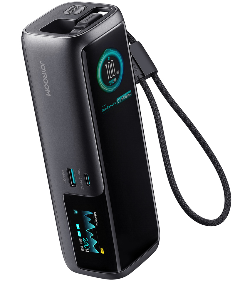 Batteria esterna Joyroom PODIX PR70, 25000 mAh, 240 W, QC + PD, 1 x USB-A - 3 x USB-C, nera