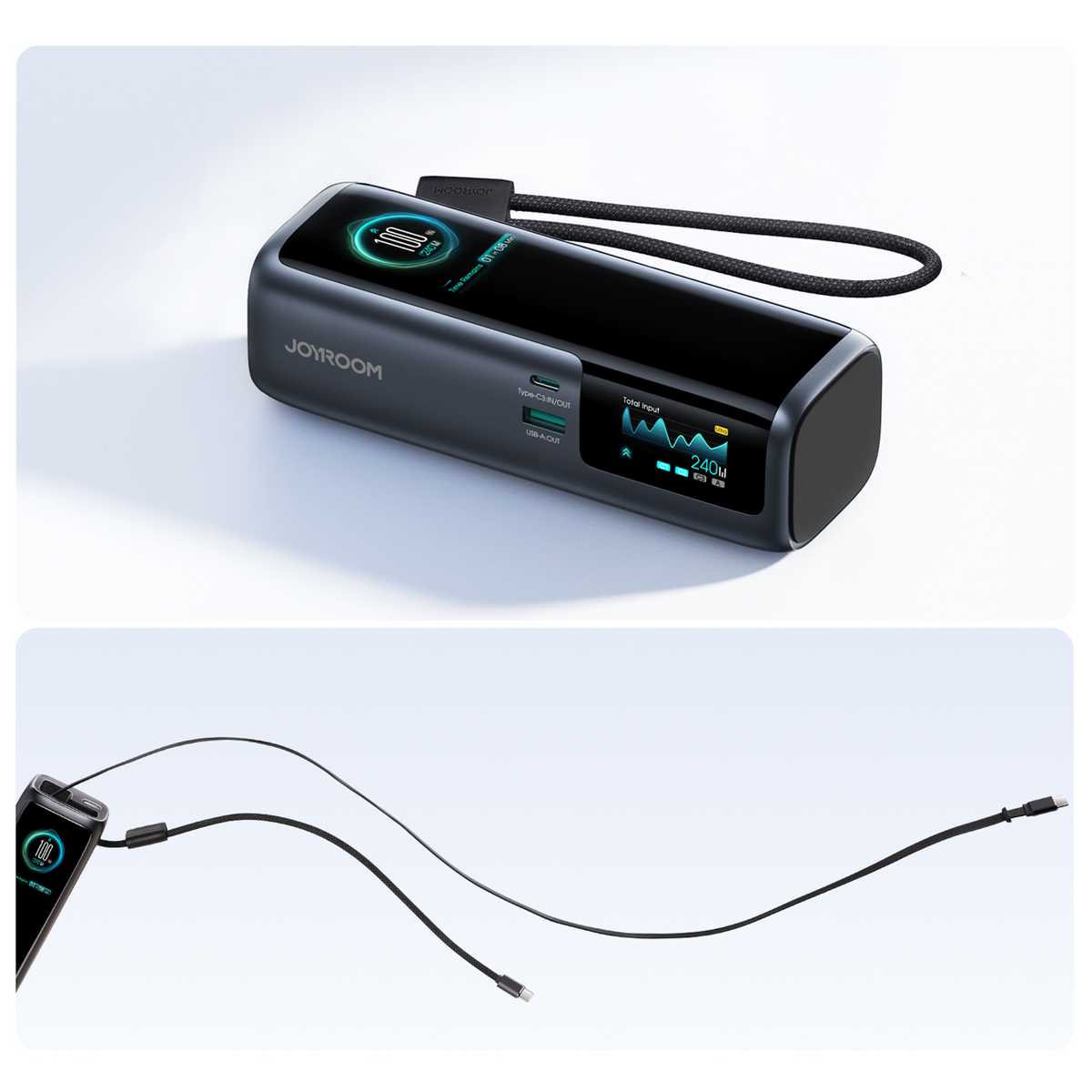 Batteria esterna Joyroom PODIX PR70, 25000 mAh, 240 W, QC + PD, 1 x USB-A - 3 x USB-C, nera