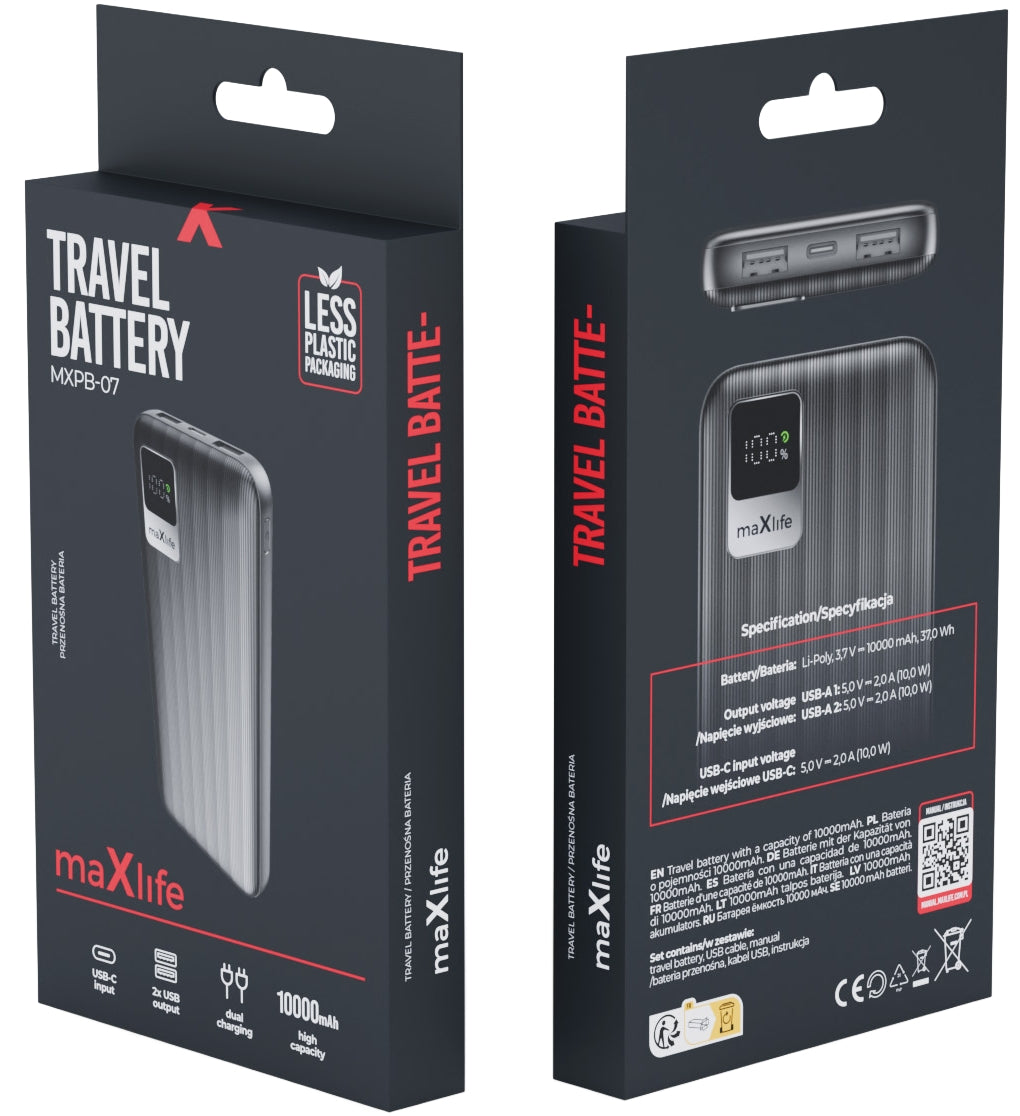Batteria Esterna MaXlife MXPB-07, 10000mAh, 10W, 2 x USB-A, Nera