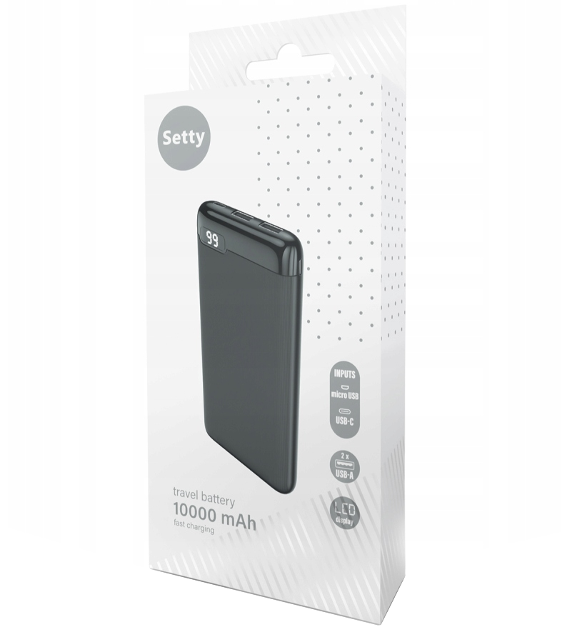 Batteria Esterna Setty SPBL-10, 10000mAh, 10W, 2 x USB-A, Nera