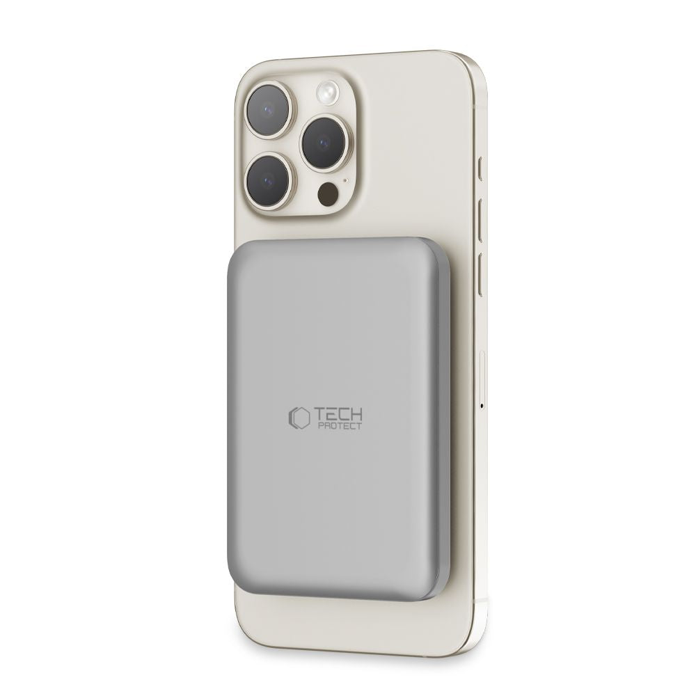Batteria esterna wireless Tech-Protect PB10 LifeMag, 5000mAh, 15W, PD + FQI, 1 x QI - 1 x USB-C, Grigio