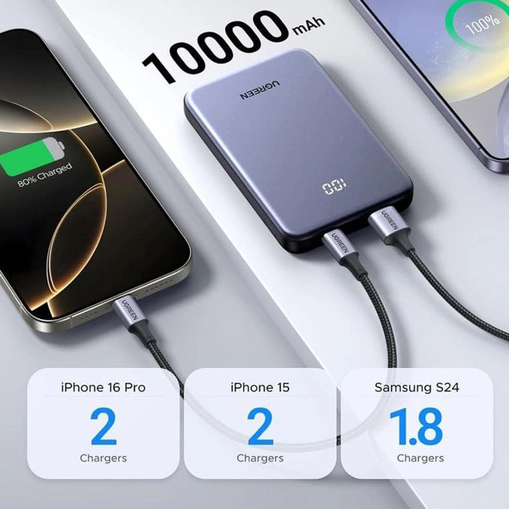 Batteria Esterna UGREEN 75131B, 10000mAh, 22.5W, QC + PD, 1 x USB-A - 1 x USB-C, Grigio