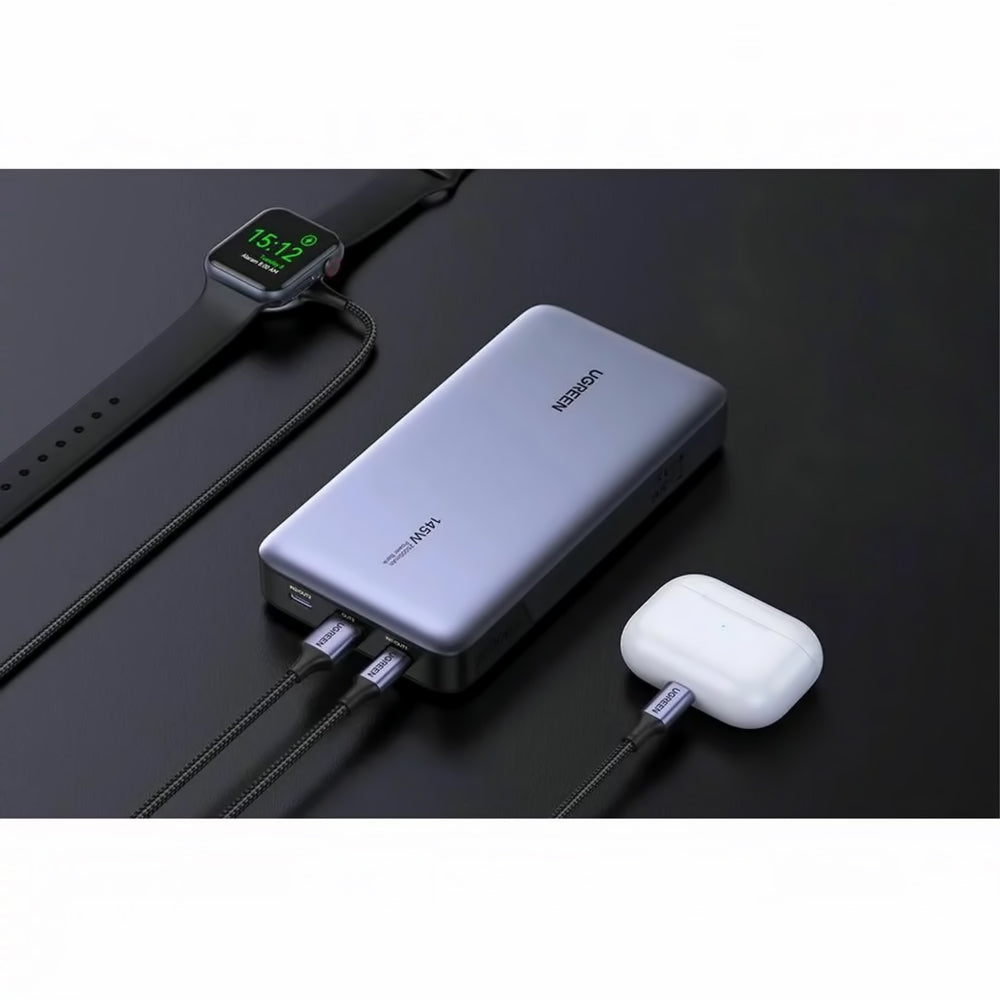 Batteria Esterna UGREEN PB205, 25000mAh, 145W, QC + PD, 1 x USB-A - 2 x USB-C, Grigio