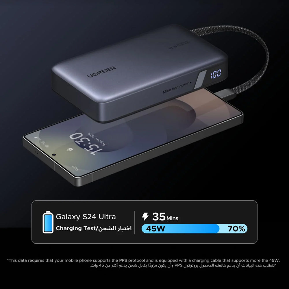 Batteria Esterna UGREEN PB550, 20000mAh, 67W, QC + PD, 1 x USB-A - 2 x USB-C, Grigio