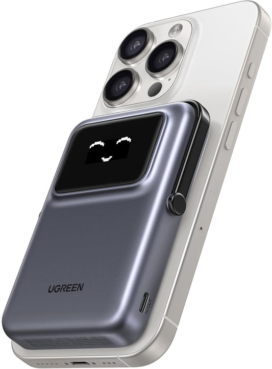 Batteria Esterna Wireless UGREEN PB572 Uno, 10000mAh, 20W, PD + FQI, 1 x QI - 1 x USB-C, Grigio