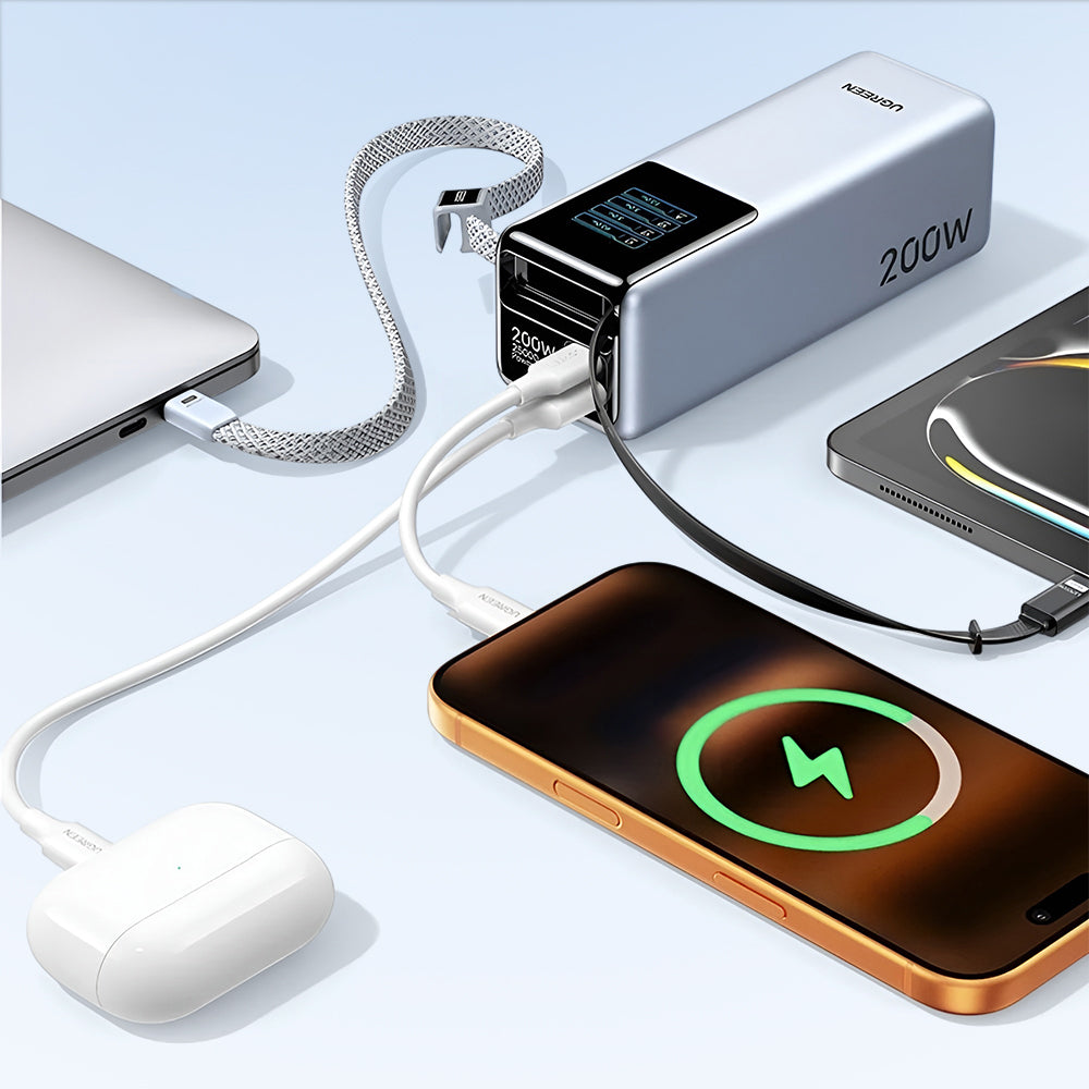 Batteria Esterna UGREEN PB728 (75702B), 25000mAh, 200W, QC + PD, 1 x USB-A - 2 x USB-C, Grigio