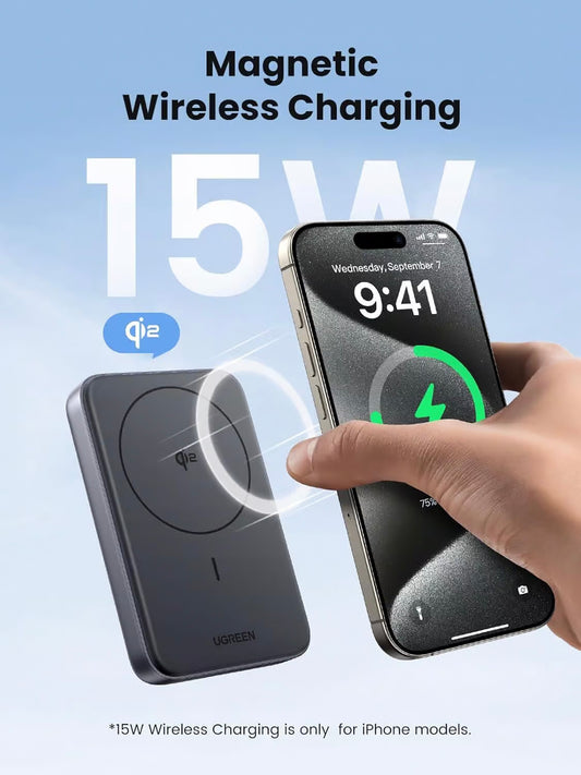 Batteria Esterna UGREEN PB761, 10000mAh, 30W, PD + FQI, 1 x QI - 1 x USB-C, Grigio