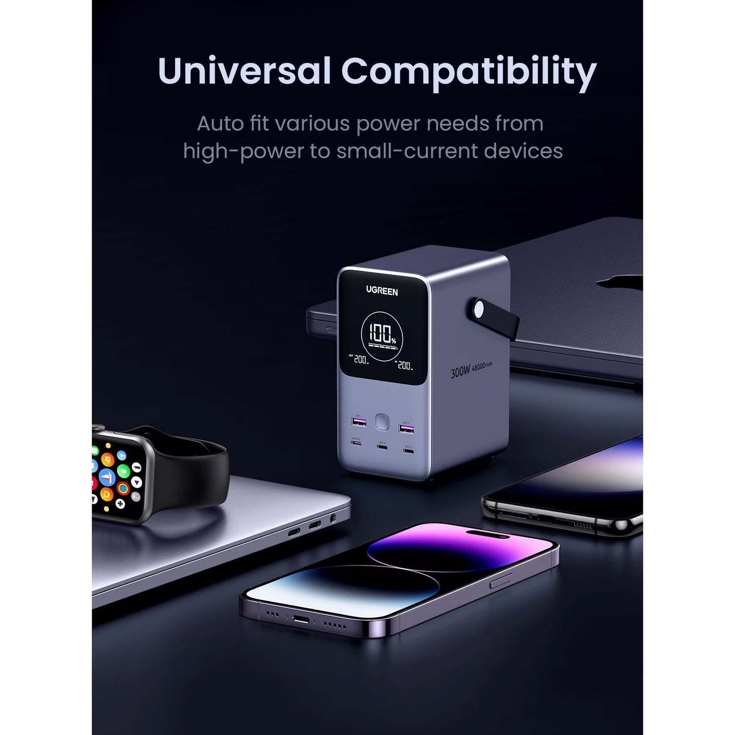 Batteria Esterna UGREEN PB770, 48000mAh, 300W, QC + PD, 2 x USB-A - 3 x USB-C, Grigio