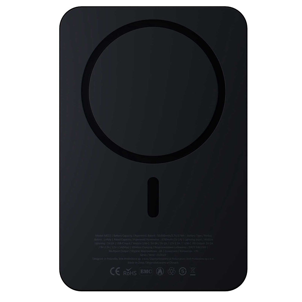 Batteria Esterna Wireless 3MK MagSynergy Ni+, 5000mAh, 22.5W, PD + FQI, 1 x QI - 1 x USB-C, Nera