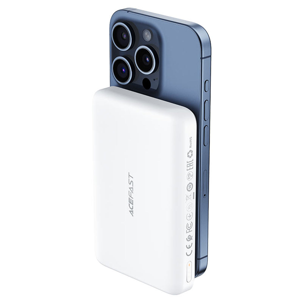 Batteria Esterna Wireless Acefast M26, 10000mAh, 20W, PD + FQI, 1 x QI - 1 x USB-C, Bianca