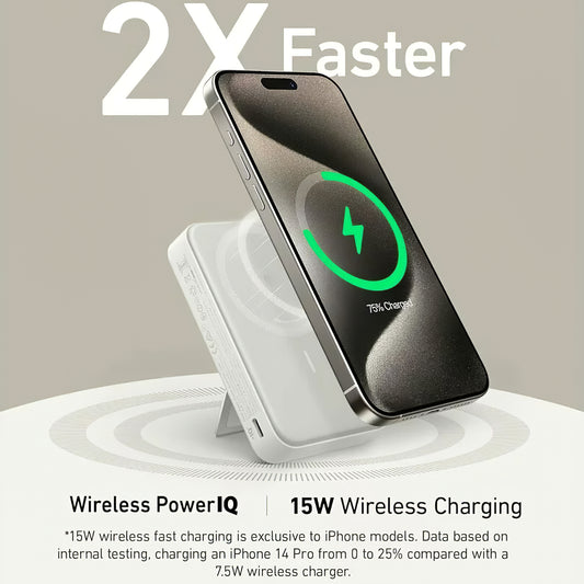 Batteria esterna wireless Anker MagGo, 10000mAh, 27W, PD + FQI, 1 x QI - 1 x USB-C, bianco A1654G21