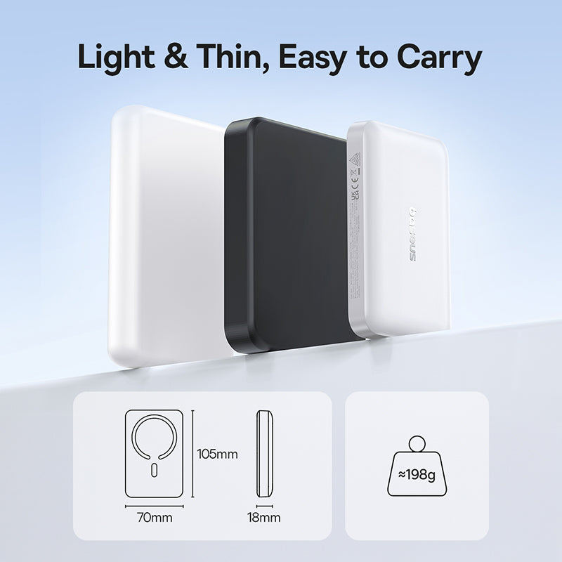 Batteria Esterna Wireless Baseus EnerFill FM11, 10000mAh, 30W, PD + FQI, 1 x QI - 1 x USB-C, Bianca
