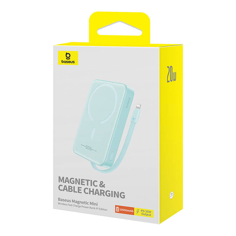 Batteria Esterna Wireless Baseus Magnetic Mini, 10000mAh, 20W, PD + FQI, 1 x Lightning - 1 x QI - 1 x USB-C, Verde P10022109333-00