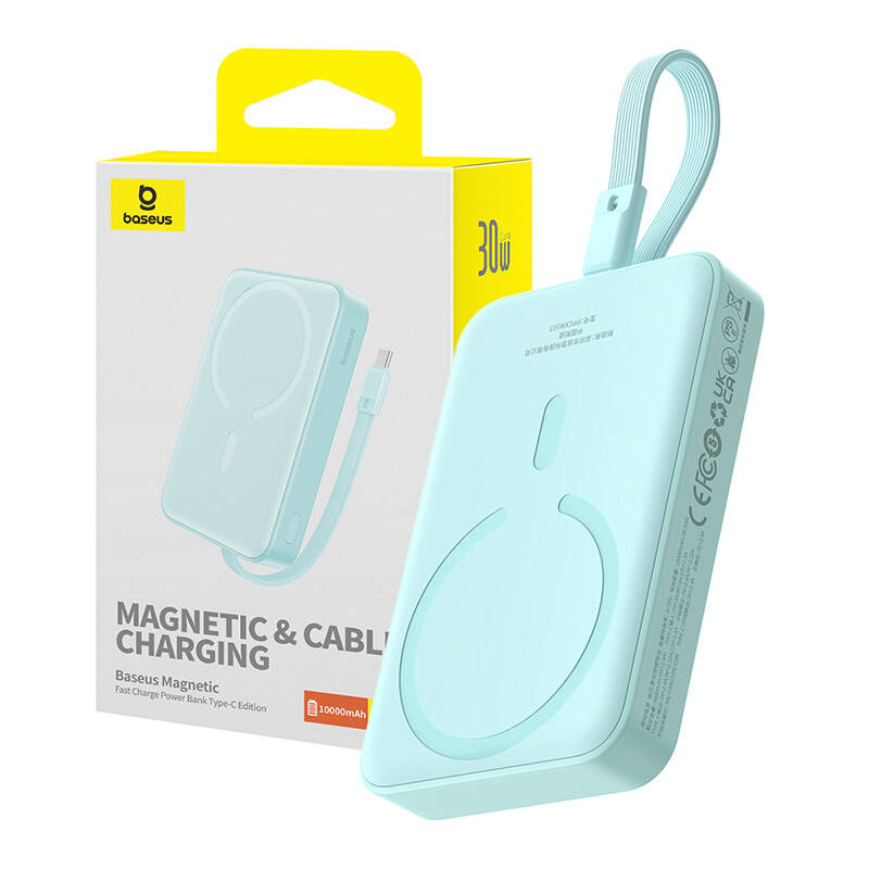 Batteria Esterna Wireless Baseus Magnetic Mini, 10000mAh, 30W, PD + FQI, 1 x Lightning - 1 x QI - 1 x USB-C, Blu P1002210B333-00