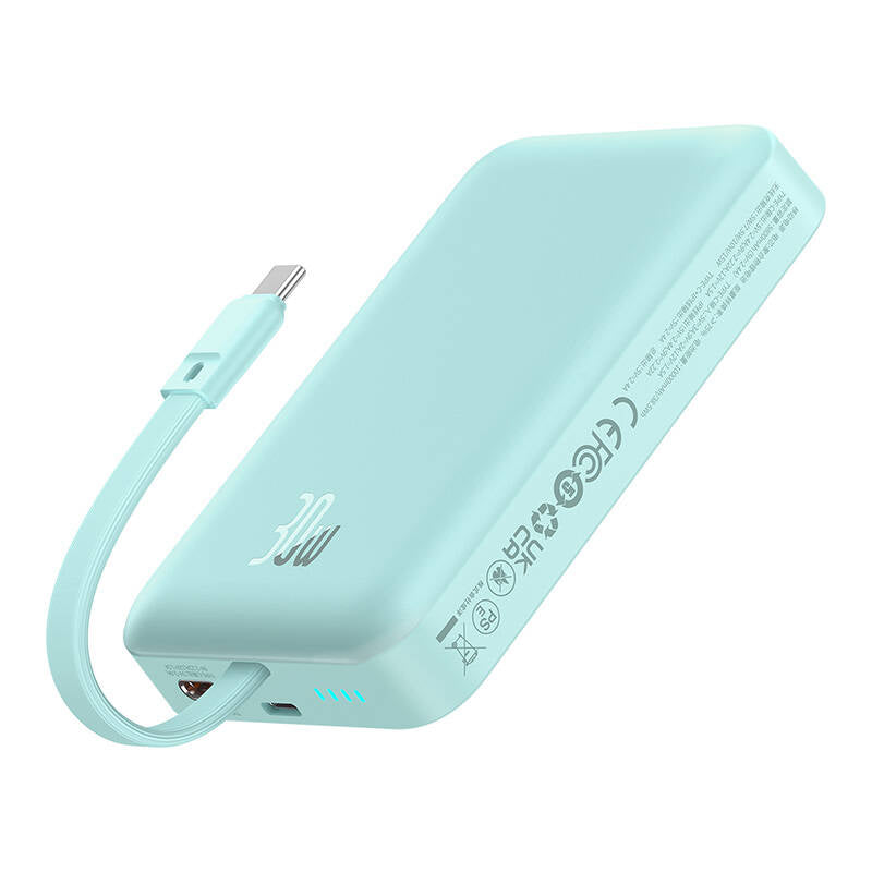 Batteria Esterna Wireless Baseus Magnetic Mini, 10000mAh, 30W, PD + FQI, 1 x Lightning - 1 x QI - 1 x USB-C, Blu P1002210B333-00