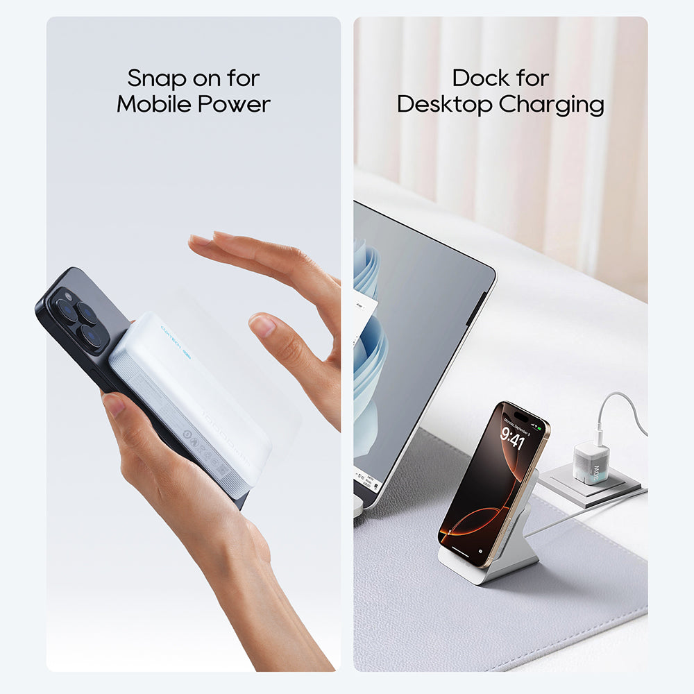 Batteria Esterna Wireless Cuktech WPB100N, 10000mAh, 20W, PD + FQI, 1 x QI - 1 x USB-C, Bianca CKWPB100NGLGR