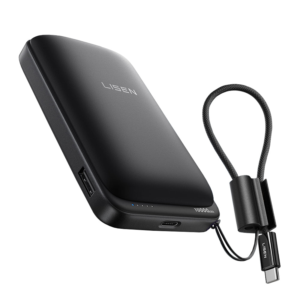 Batteria Esterna Wireless Lisen P604, 10000mAh, 65W, QC + PD + FQI, 1 x QI - 1 x USB-A - 1 x USB-C, Nera
