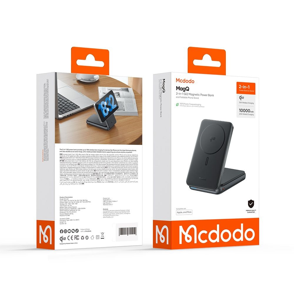Batteria Esterna Wireless McDodo MC-6310 2in1, 10000mAh, 20W, PD + FQI, 1 x USB-C, Nero