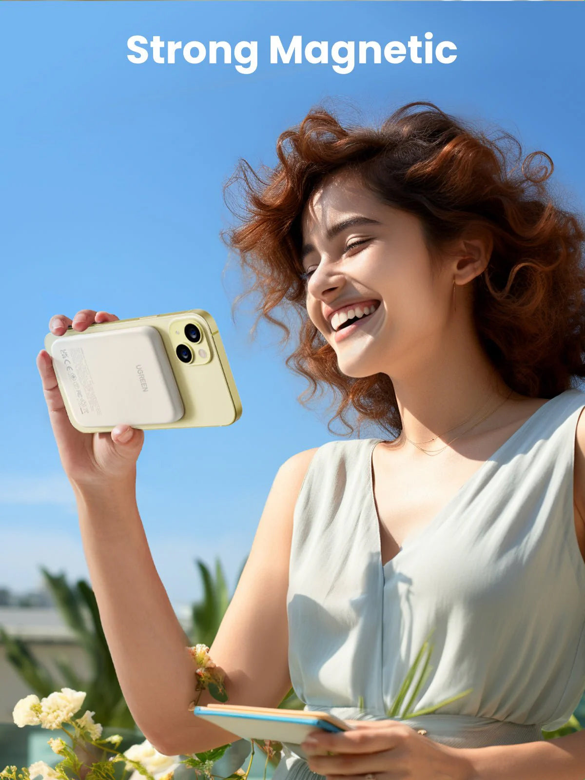 UGREEN PB560 Wireless External Battery, 5000mAh, 15W, PD + QI, 1 x QI - 1 x USB-C, Beige