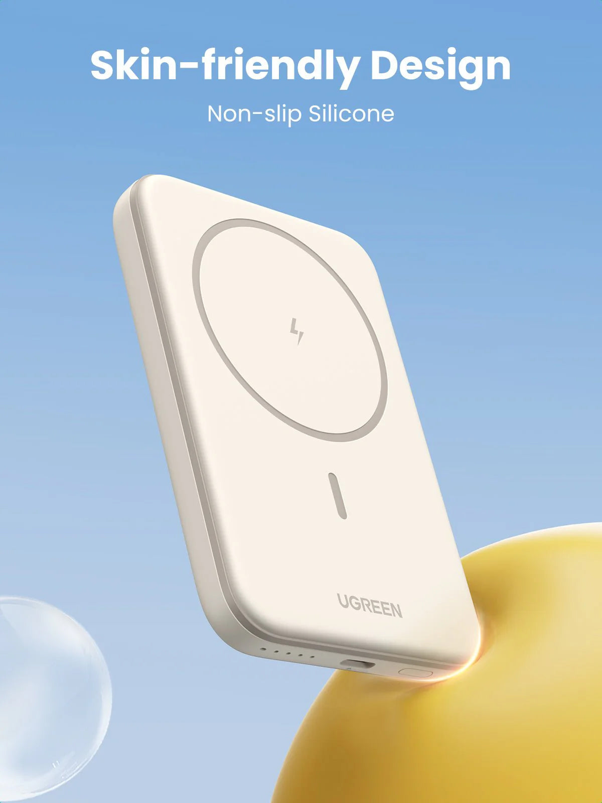 UGREEN PB560 Wireless External Battery, 5000mAh, 15W, PD + QI, 1 x QI - 1 x USB-C, Beige