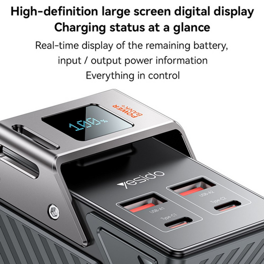 Batteria Esterna Yesido YP62, 30000mAh, 22.5W, QC + PD, 2 x USB-A - 2 x USB-C, Nera