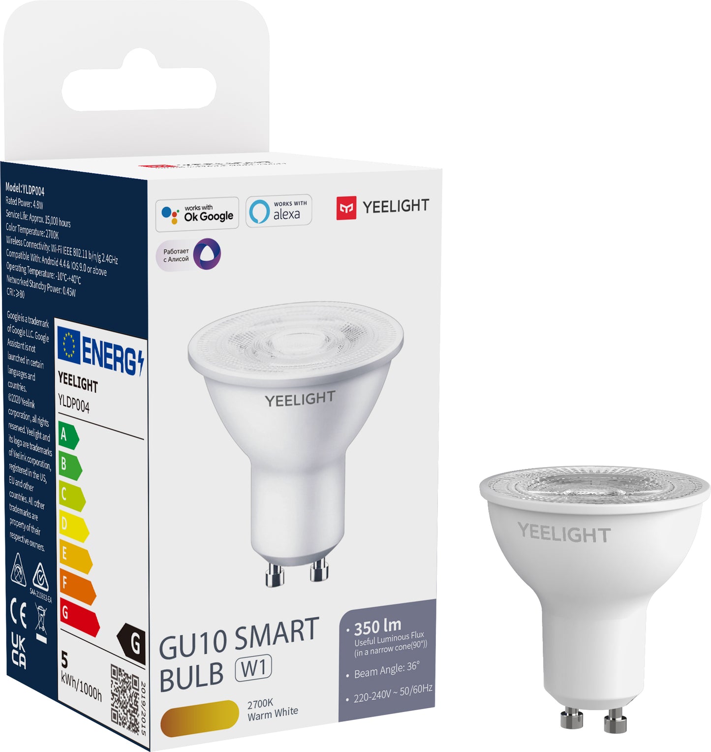Lampadina LED Yeelight W1, Wi-Fi, GU10, 4.8W, 2700K, 350lm YLDP004