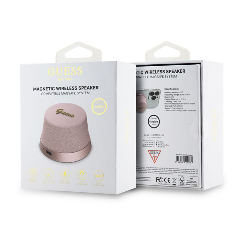 Cassa Portatile Bluetooth Guess Stand Magnetico Script Metallo, 3W, Rosa