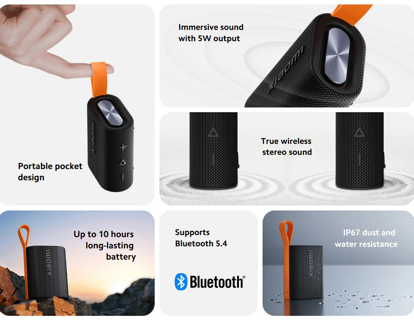 Cassa Portatile Bluetooth Xiaomi Sound Pocket, 5W, Impermeabile, Nera QBH4269GL